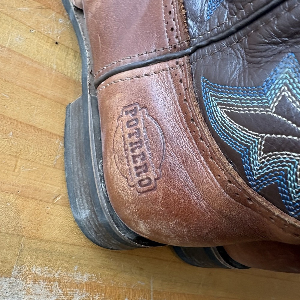 Potrero‎ Brown Western Slip On Boots Square Toe Men's 8 Mex 27 Stitched - Picture 9 of 10